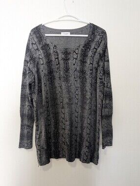 Calvin Klein Gray Snake Print Cashmere Blend Tunic Sweater Chic Office M
